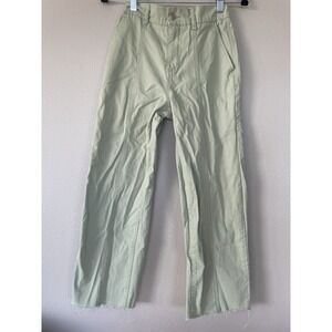 Forever 21 Light‎ Green High Rise Wide Leg Casual Pants Women's XS Fray Hem